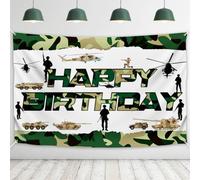 Camouflage Military Birthday Party Backdrop, 180x110cm Army Theme Wall Banner for Boys, Tank Helicopter Soldier Combat Party Decorations, Photo Booth Background for Kids