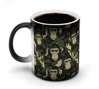 Camouflage Monkey Pattern Cute Color Changing Mug Ceramic Heat Sensitive Mugs Magic Coffee Cup with Handle 12 Oz