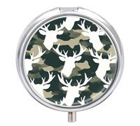 Camouflage Pattern Deer Head Mini Pill Organizers Cute Round Pills Box Portable 3 Compartment Medicine Case Box for Travel