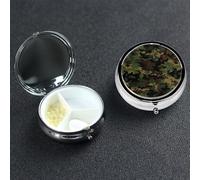 Camouflage Pattern Pill Box with Mirror 3 Compartment Decorative Pill Case for Purse or Pocket Small Round Pill Organizer Weekly Metal Medicine Tablet Vitamin Holder Travel Gift