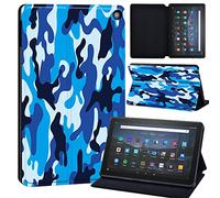 Camouflage Printed Case Compatible with All-New Amazon Kindle Fire HD 8 & 8 Plus Tablet (12th Gen/10th Gen, 2022/2020 Release) 8 Inch Thin Premium PU Leather Folio Case Cover (blue camouflage)