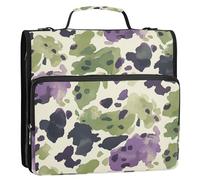 Camouflage Purple Green Pattern 3 Rings 1.5 inch Zippered Binder Bag with Handle and Removable Shoulder Strap Includes Zip Pocket Portable Home Travel Safe Storage Bag for Office School