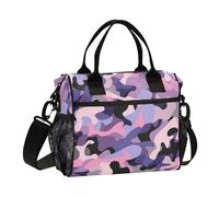 Camouflage Purple Peach Large Lunch Tote with Shoulder Strap Lunch Box for Teen for School loncheras Grandes para Mujer de Trabajo