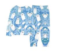 Camouflage Romper Boys Outfit Sets Winter Alien Halloween Cartoon Print Long Sleeve Top and Pants Loungewear Homewear Comfortable Casual Outfit, lightblue, 9-10