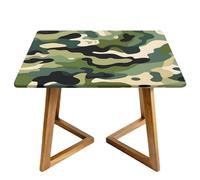 Camouflage Square Tablecloth with Elastic Edgs Camo Military Fitted Table Cover Waterproof Topper Cap for Dining Wedding Party Picnic 110cm