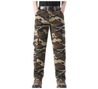 Camouflage Trousers for Men Multiple Button Pockets Fit Sports Outdoor Camping Hiking Training Comfortable Breathable Straight Leg Casual (Khaki, 32)