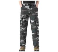 Camouflage Trousers for Men Multiple Button Pockets Fit Sports Outdoor Camping Hiking Training Comfortable Breathable Straight Leg Casual (Blue, 32)