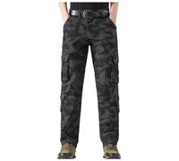 Camouflage Trousers for Men Multiple Button Pockets Fit Sports Outdoor Camping Hiking Training Comfortable Breathable Straight Leg Casual (Black, 32)