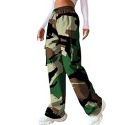 Camouflage Trousers Women UK Cargo Elasticated Waist Drawstring Sweatpants Camouflage Stretch Tapered Pants with Pockets Comfy Lounge Straight Leg Joggers Womens Outdoor Lightweight Pants (JN, XXL)