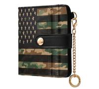 Camouflage USA Flag Black Print Small Women Wallet Leather RFID Blocking Bifold Compact Card Holder with Coin Pocket Zipper Purse for Girls Women Ladies