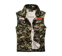 Camouflage Waistcoat Men, Men's Denim Vest Mens Camo Fit Retro Vest Sleeveless Jacket Men Outdoor Camping Jean Vests with Multi Pocket Punk Style Denim Vest Casual Lightweight Jackets