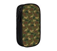 Camouflage Wild Forest Animals Green Brown Pencil Case for Boys Girls Teen Large Capacity Pencil Pen Box with Zipper Organizer Bag School Office Black