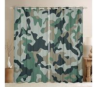 Camouflage Window Curtains Green Brown Black Camo Window Treatments, Modern Army Camo Window Drapes for Kids Teens Room Decor Grommet Top 2 Panel Set Bedroom Curtains, 46Wx54L inch