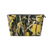Camouflage Yellow & Green Prints PVC Leather Travel Toiletry Bag with Silver Zippers, Waterproof Cosmetic Organiser for Makeup, Toiletries & Essentials
