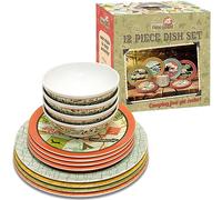 Camp Casual Melamine Plates & Bowls Set - 12-Piece Dish Set for Indoor & Outdoor Dining - BPA Free, Top Shelf Dishwasher Suitable Dinnerware Set - Sturdy Melamine Dinnerware Sets - Camping Dishes
