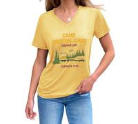 Camp Crystal Lake Counselor Summer 1980 Women T-Shirt V-Neck Short Sleeve Pullovers Camping Tees 45th Birthday Tops (Yellow,M)