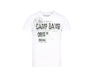 Camp David Men's Crew Neck Shirt with Distressed and Puff Print Details, Opticwhite, XL