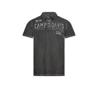 Camp David Men's Polo Shirt with Shoulder Tapes and Logo Artwork, granite, XL