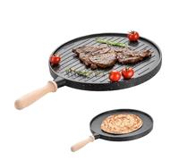 Camp&Fire Double Sided Griddle Pan | 35cm Granite Casting Round Grill & Flat Plate for BBQ, Gas Hob, Oven or Fire | Non-Stick Reversible Pan with Removable Handle, High Heat Resistant.