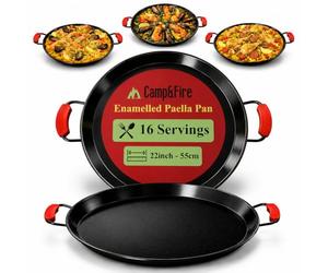 Camp&Fire Enamelled Carbon Steel Paella Pan - 55cm (22inch) Non-Stick, Rust-Free Traditional Spanish Pan for Rice, Seafood & Outdoor Cooking - Includes Silicone Hot Handle Holders.