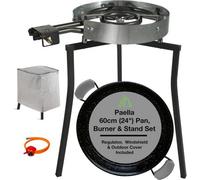 Camp&fire Paella Cooking Set (60Cm, 20 Servings, Black). Gas Burner And Foldable Tripod Stand Outdoor Cooker, Enamelled Steel Pan.