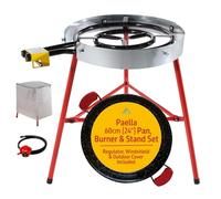 Camp&Fire Paella Pan Cooking Set | 20 Servings (60cm) | Gas Burner & Tripod Stand Full Set | Enamelled Steel Paella Pan with Windshield, Regulator, Gas Hose & Outdoor Cover.