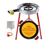 Camp&fire Paella Pan Cooking Set, 55Cm (16 Servings) With Gas Burner, Tripod Stand, Enamelled Pan, Windshield, Hose & Regulator.