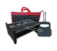 Camp&fire Portable Folding Bbq Grill. (Black) Compact Charcoal Barbecue With Carry Bag And Hand Fan For Camping, Garden, Picnic.