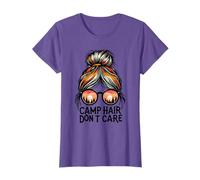 Camp Hair Don't Care Messy Bun Funny Camping Camper Women T-Shirt