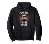 Camp Hair Don't Care Messy Bun Girl Camping Pullover Hoodie