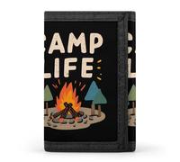 Camp Life Funny Trifold Wallets with ID Credit Card Slot | Novelty Slim Front Pocket Tri-Fold Wallet with Key Ring