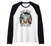 Camp More Meow Less Cat Camper Outdoor Adventure Raglan Baseball Tee