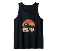 Camp More Worry Less Retro RV Camping Sunset Tank Top