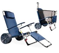 CampAir 2-in-1 Reclining Sun lounger with wheels and Folding trolley, blue