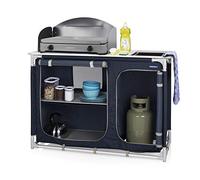 Campart KI-0753 Outdoor Camping Kitchen - Sink and Windshield included - Carrier bag included - Adjustable feet - 102 x 48 x 85/116cm, Blue
