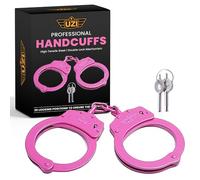 CampCo Uzi Police Grade Handcuffs Law Enforcement - High Tensile Steel, Adjustable Double Lock Hand Cuffs for Fun Playtime, Parties, and More - 2 Standard Keys, Great Gift for Adults - Pink