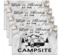 Camper Car Placemats Set of 4,Happy Camping Table Place Mats, Marble Modern Art Placemat for Kitchen Dining Table Indoor Outdoor RV Camping Table Mat 45x30cm