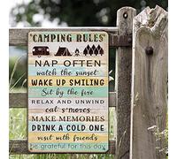 Camper Decor Rustic Camping Decor Metal Tin Sign, Camper Decorations for Inside RV Decorations - Camping Rules - 30 x 20 cm Cabin Decor Tin Sign Outdoor Sign