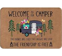 Camper Doormat Welcome to Our Camper The Friendship is Free Camping Front Door Mat 36x24 Inch for Motorhomes RV Room Entrance,Gift Camper,Decorative Camp Rug for Trailer Kitchen Floor Bedroom
