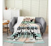Camper Flannel Fleece Throw, All Season Happy Camping Hunting Rustic Farmhouse Style Bed Sofa Couch Blanket, 50"x60" Plush Throw