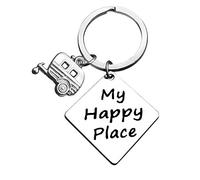 Camper Keychain Keyring Happy Camper RV Keyring My Happy Place Keyring Gift for Women Men Camper Lover Trailer Vacation Gifts