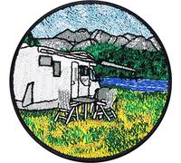 Camper Patch Weatherproof Embroidered sew-on Image Save The World Outdoor Mountain Badge Friends of Nature Environmental Protection Fabric Applique to Iron on All Fabrics - 80X80 mm