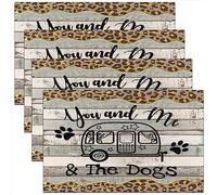 Camper Placemats Set of 4,Happy Camping for Kitchen Dining Table Indoor Outdoor Leopard Cheetah Print, Cartoon Camping Car Table Mat 45x30cm