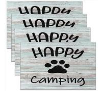 Camper Placemats Set of 4,Happy Camping Placemat for Kitchen Dining Table Indoor Outdoor Cute Dog Paw Table Place Mats, RV Camping Farmhouse Table Mat 45x30cm