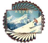 Camper Van Accessories Bottle Decals | Snowy Aspen Adventure: Skiing Down The Mountainside Fun for Narrow Decor(6X9CM)