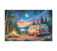 Camper Van Campfire Night Camping 1000 Piece Jigsaw Puzzle for Adults Jigsaw Living Room Decor Highlight Brainteaser Perfect Holiday Present Relaxation Tool 1000 PCS
