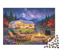 Camper Van Camping Puzzles for Elderly 1000Pc Recyclable Paper Bonfire Dinner Puzzle for Adults Interesting Family Game Props Party Game Props for Home 38x26cm/1000pcs