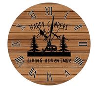 Camper Van Clock Brown Weathered Wood Floor 10 Inch Round Wall Clocks Battery Operated Non-Ticking Vintage Vacation Camper Decor Home Decor for Living Room Kitchen Bedroom Office Gifts for Rv Owners