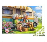 Camper Van Elderly Couple 1000 Piece Jigsaw Puzzle Paper Jigsaw Puzzle for Adults Relaxing Activity Gift for Home 52x38cm/1000pcs