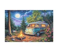 Camper Van Forest Campfire Camping Leisure Life Rural Wild 1000 Piece Jigsaw Puzzle for Adults Fun Challenging And Relaxing for Friends Or Family 1000 PCS（75x50cm）